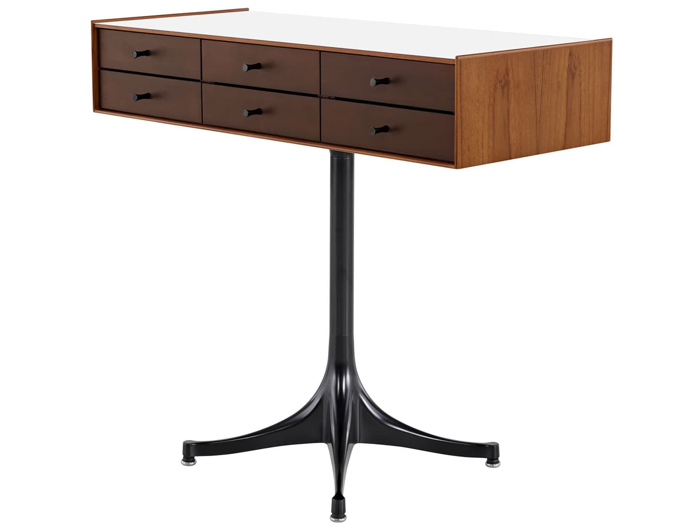 nelson miniature chest 6 drawer / teak case & dark brown teak drawers combination  / black  / black pedestal base  / studio white laminate