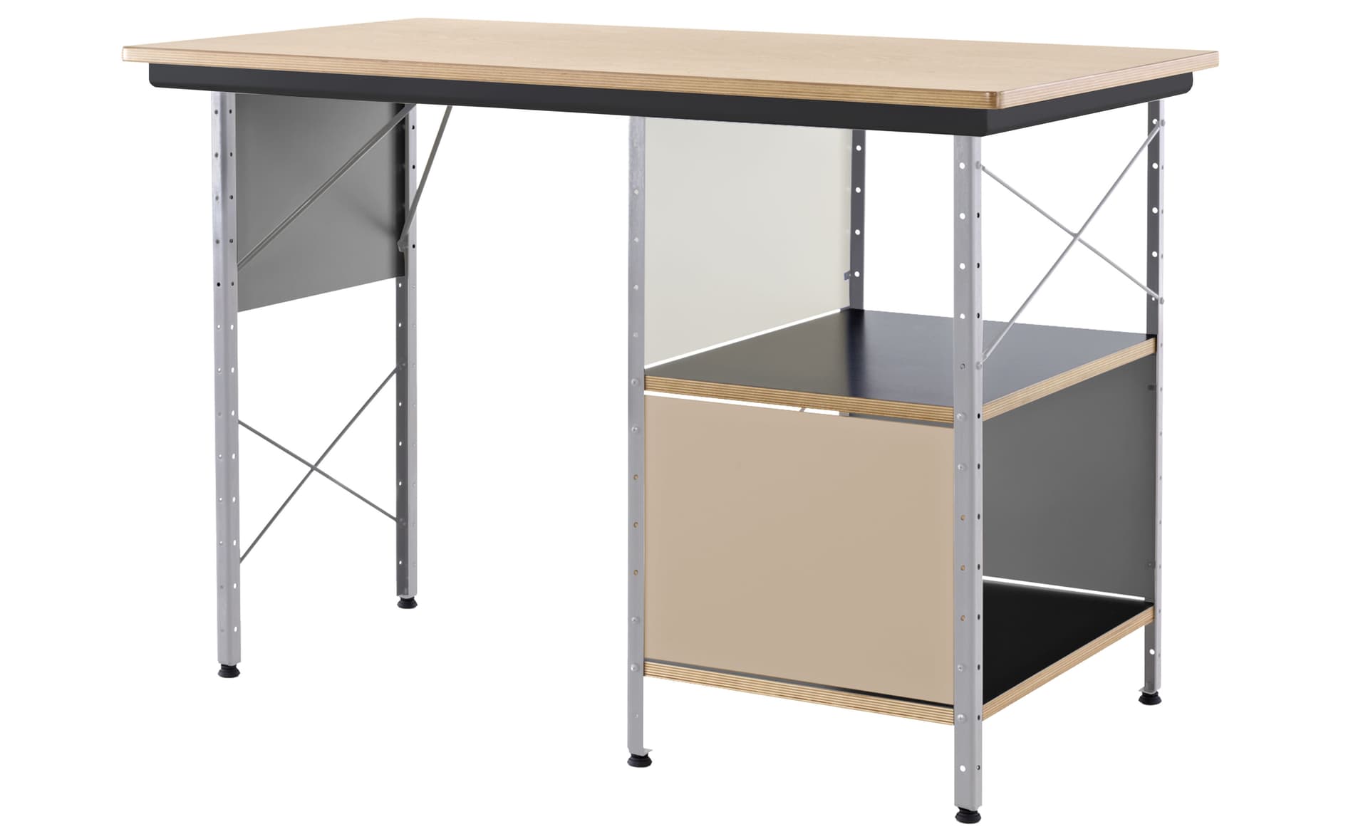 Eames Desk Unit with Open Storage / zinc plated  / natural color