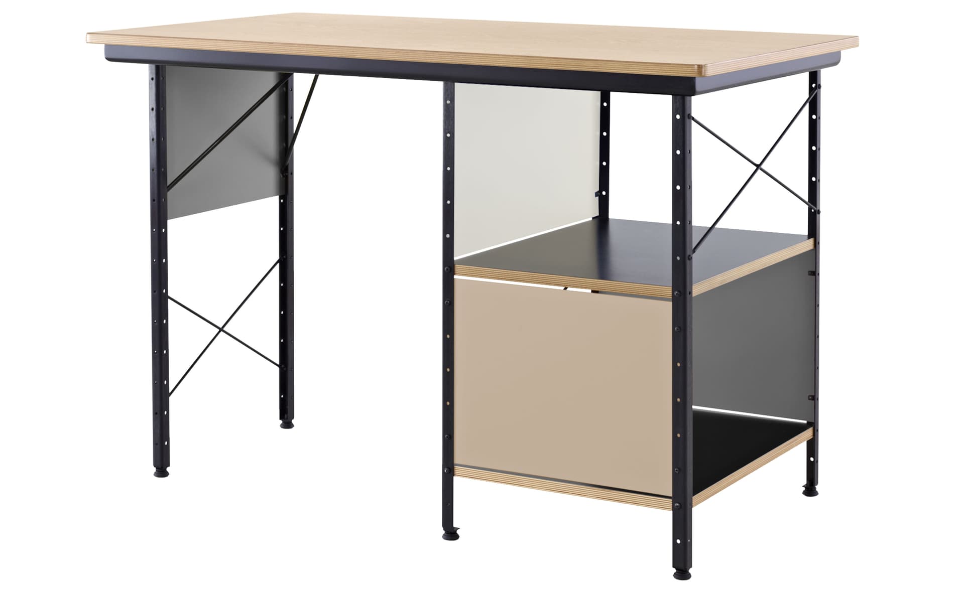 Eames Desk Unit with Open Storage / black  / natural color