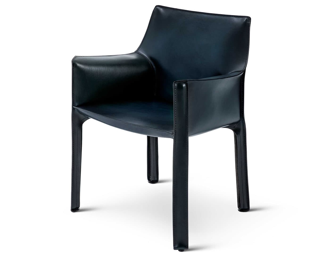 Cab Armchair / saddle leather, hand-shaded - blu