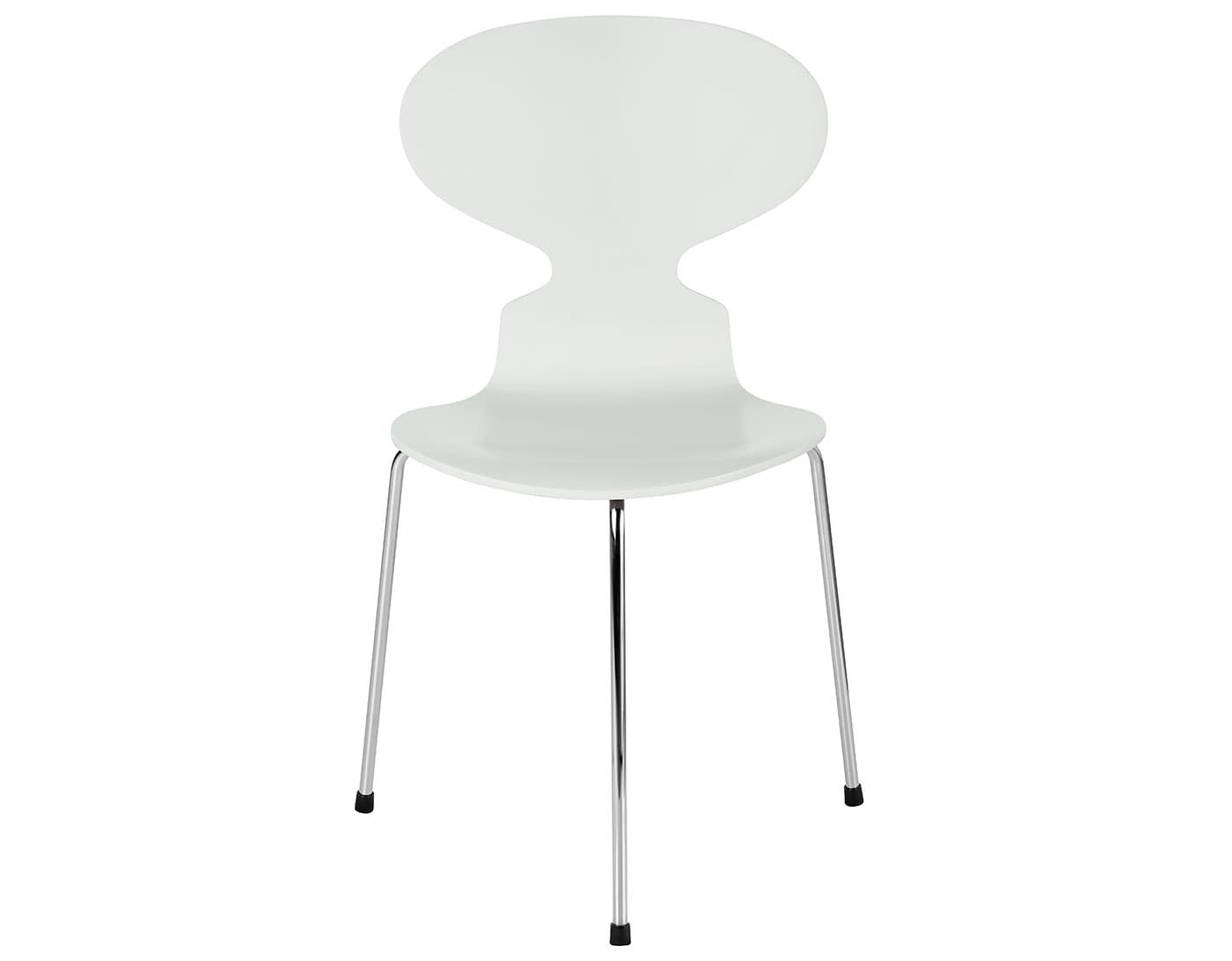 3-Leg Ant Chair, Colored Veneer / standard glides / standard seat height - 18.1" / lacquered - white (100) / chrome