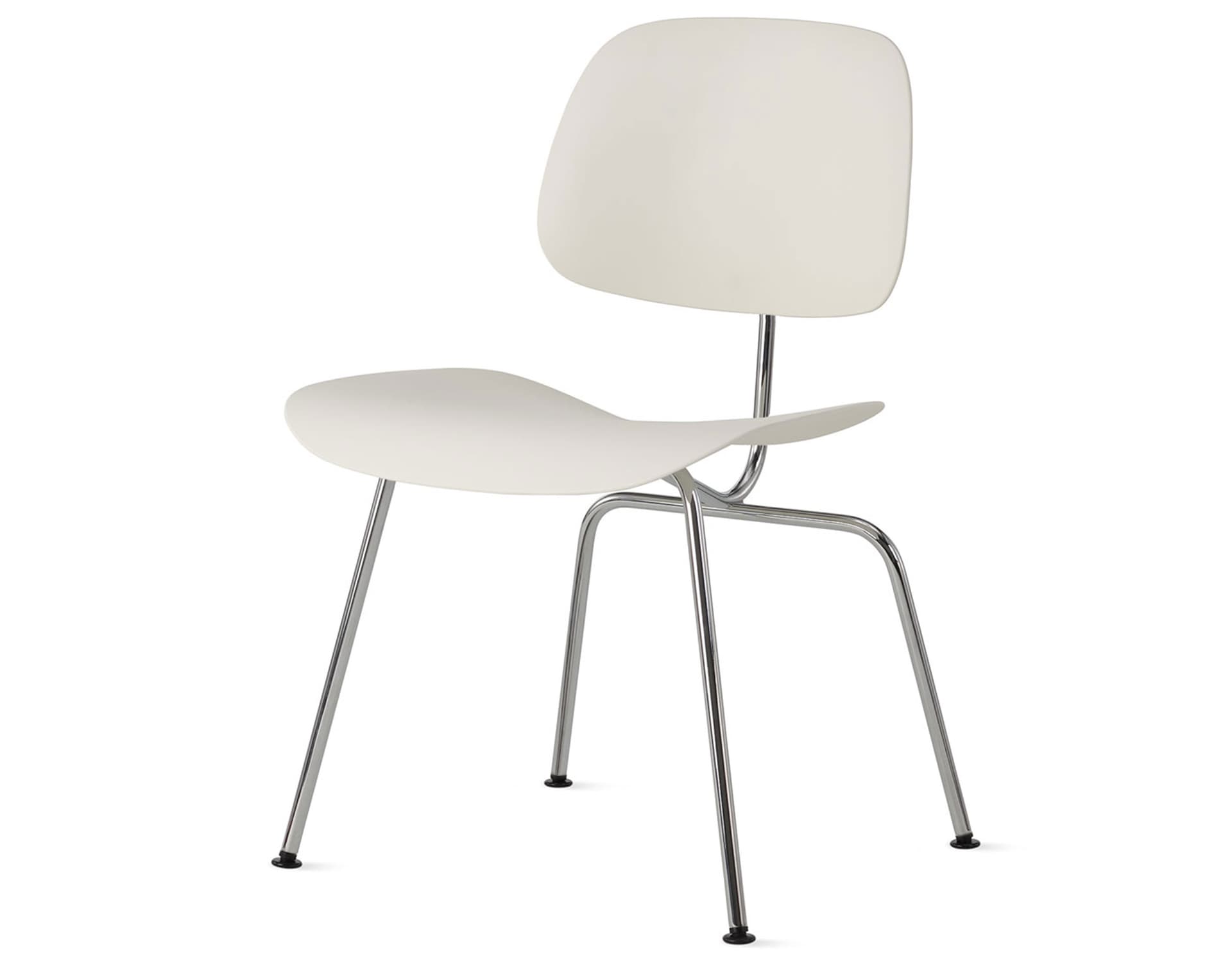 Eames Molded Plastic Dining Chair Metal Base DCM EC-127 / Black Glides / Black Screws / trivalent chrome  / white