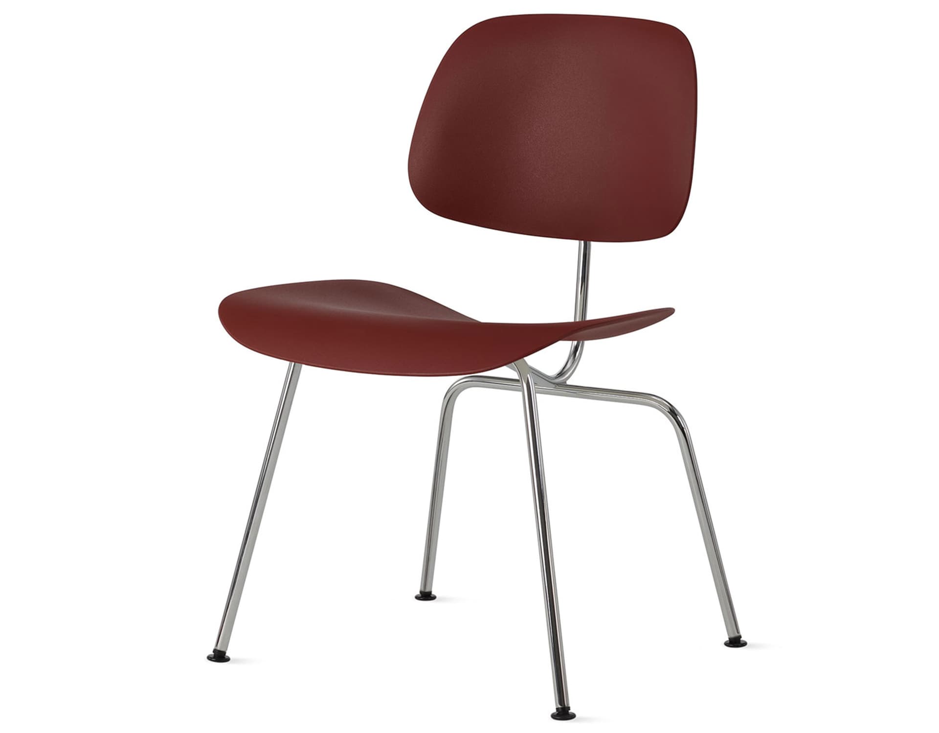 Eames Molded Plastic Dining Chair Metal Base DCM EC-127 / Black Glides / Black Screws / trivalent chrome  / brick red