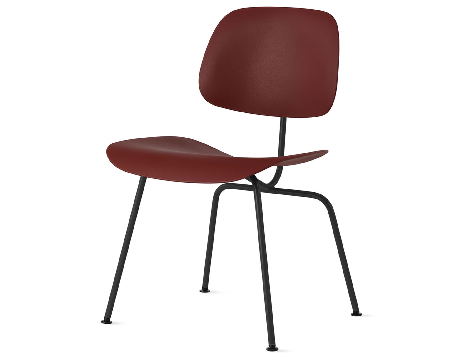 Eames Molded Plastic Dining Chair Metal Base DCM EC-127 / Black Glides / Zinc Screws / ultra black  / brick red