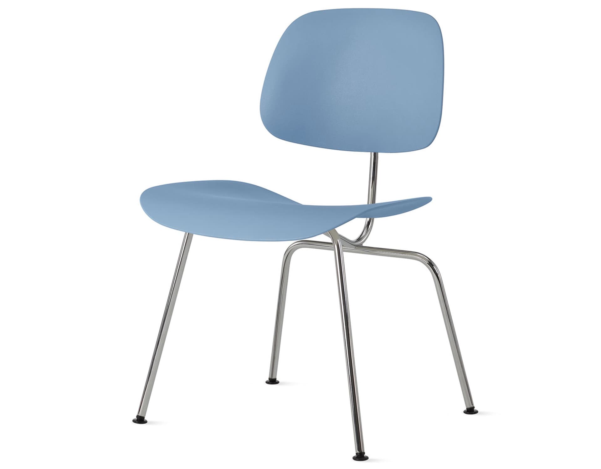 Eames Molded Plastic Dining Chair Metal Base DCM EC-127 / Black Glides / Zinc Screws / trivalent chrome  / pale blue