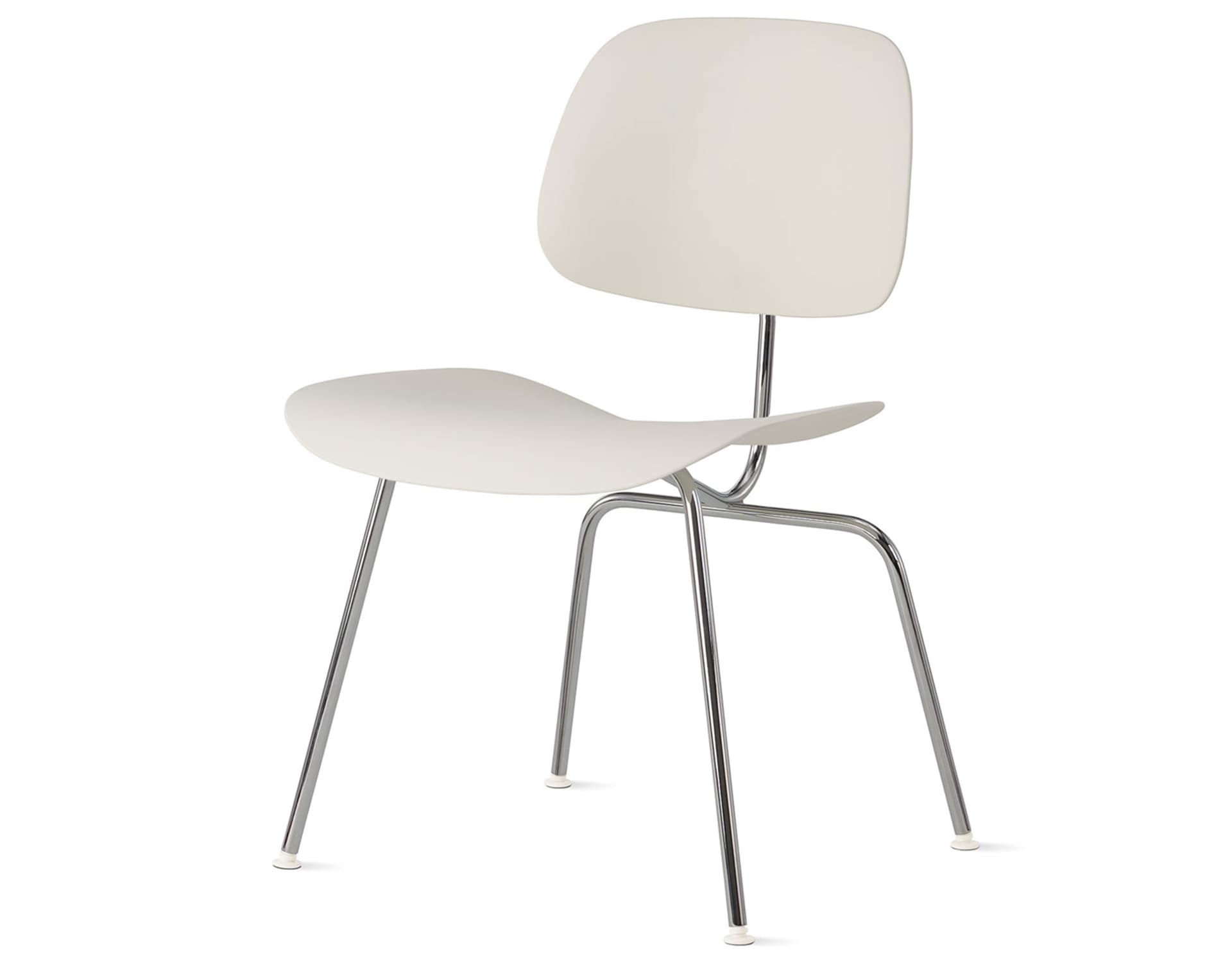 Eames Molded Plastic Dining Chair Metal Base DCM EC-127 / White Glides / Zinc Screws / trivalent chrome  / white