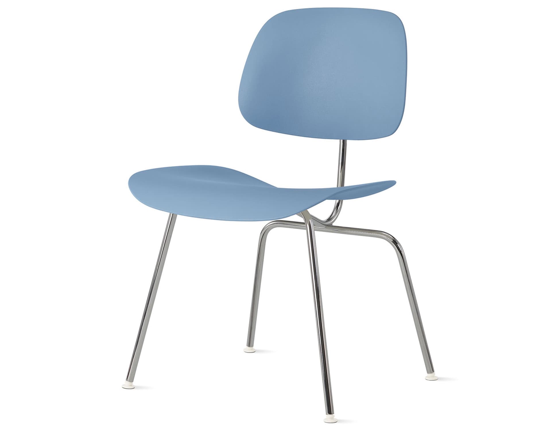Eames Molded Plastic Dining Chair Metal Base DCM EC-127 / White Glides / Zinc Screws / trivalent chrome  / pale blue