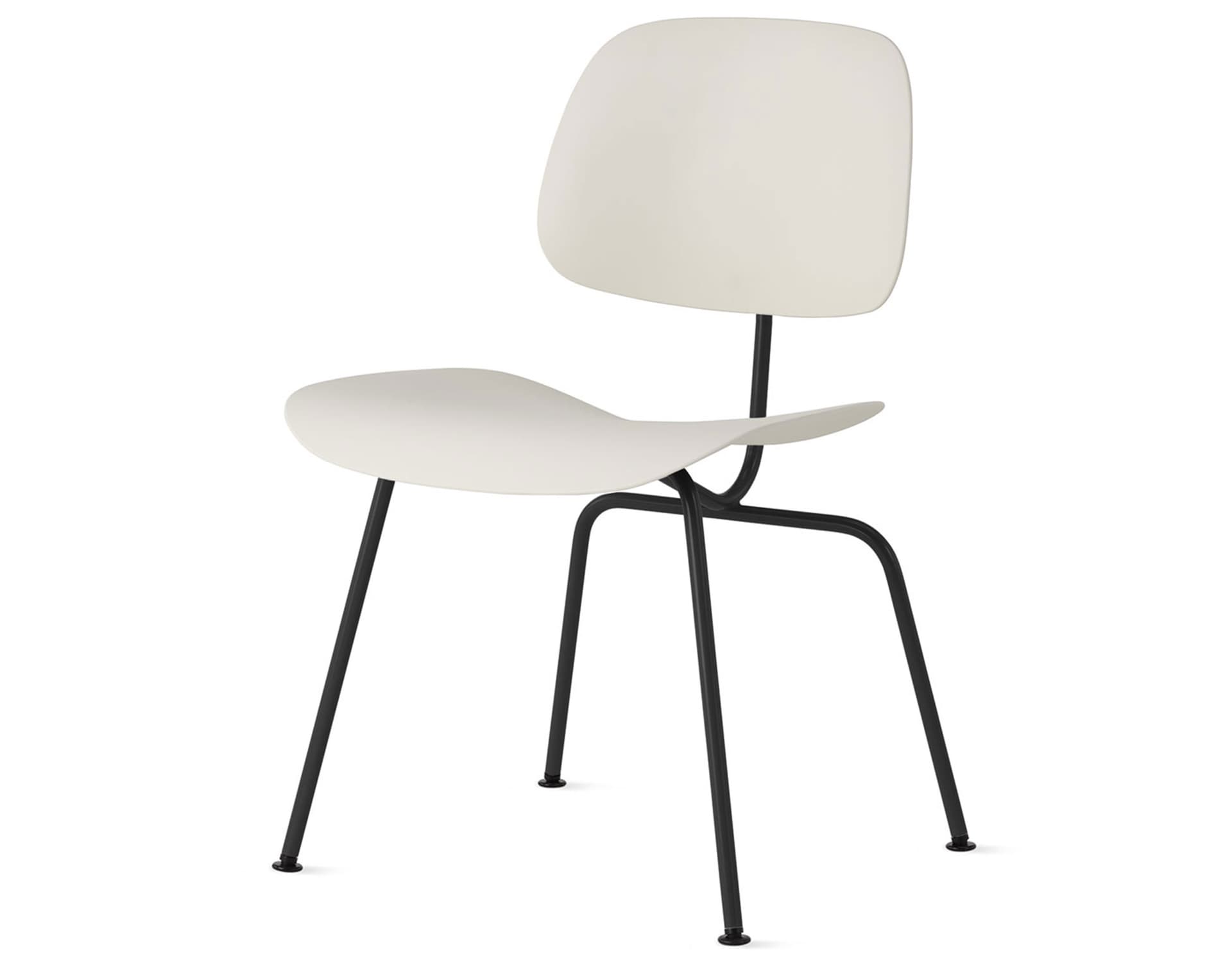 Eames Molded Plastic Dining Chair Metal Base DCM EC-127 / Black Glides / Black Screws / ultra black  / white
