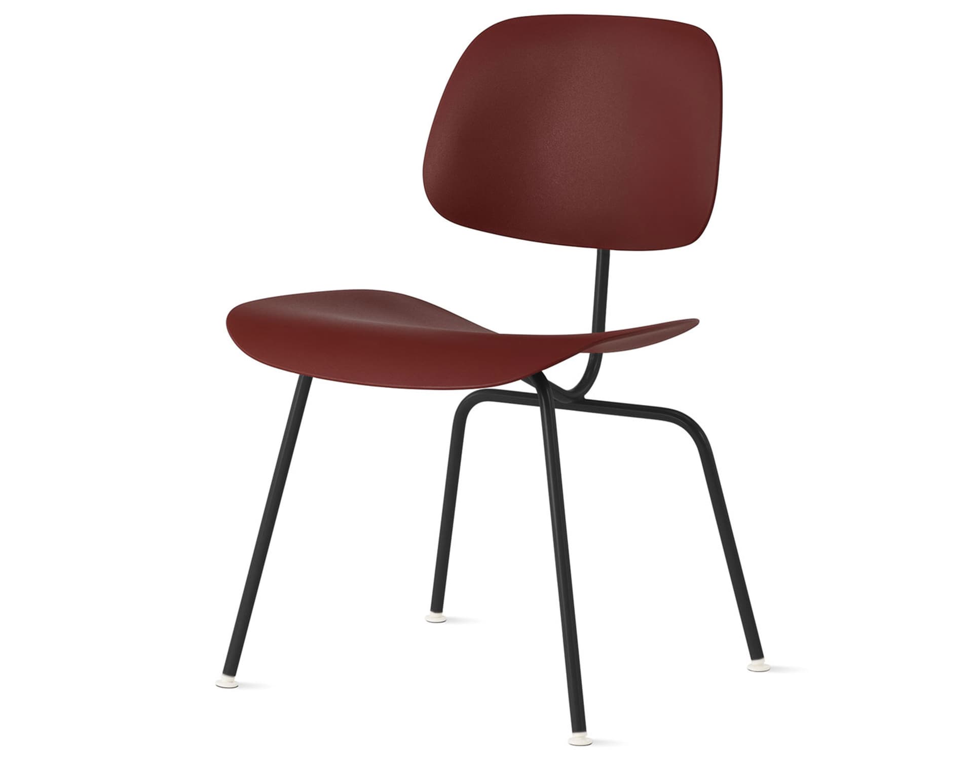 Eames Molded Plastic Dining Chair Metal Base DCM EC-127 / White Glides / Black Screws / ultra black  / brick red