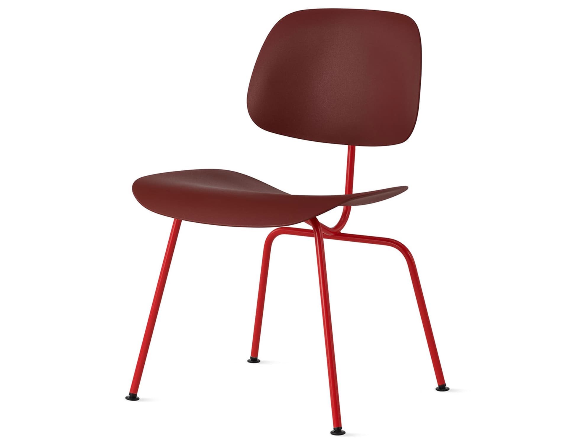Eames Molded Plastic Dining Chair Metal Base DCM EC-127 / Black Glides / Zinc Screws / blaze  / brick red