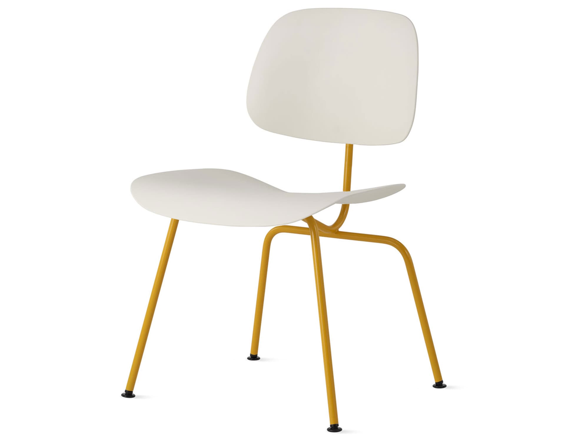 Eames Molded Plastic Dining Chair Metal Base DCM EC-127 / Black Glides / Zinc Screws / marigold  / white