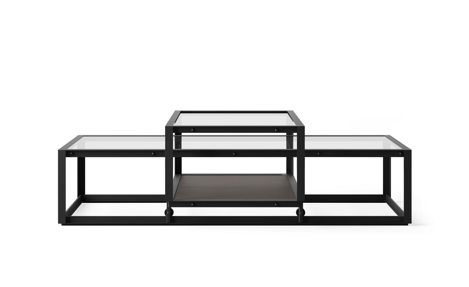 Tangled Coffee Table / medium, 51.2" x  23.6" - black, clear glass / dark brown oak