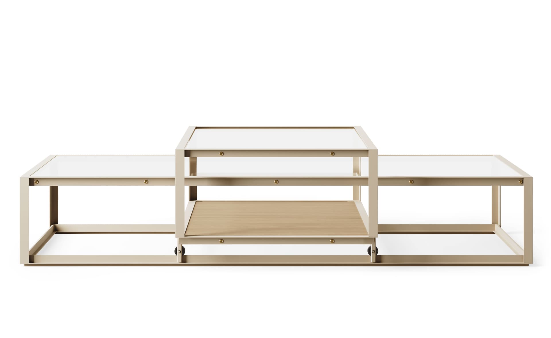Tangled Coffee Table / large, 63" x  29.1" - taupe, clear glass / natural oak