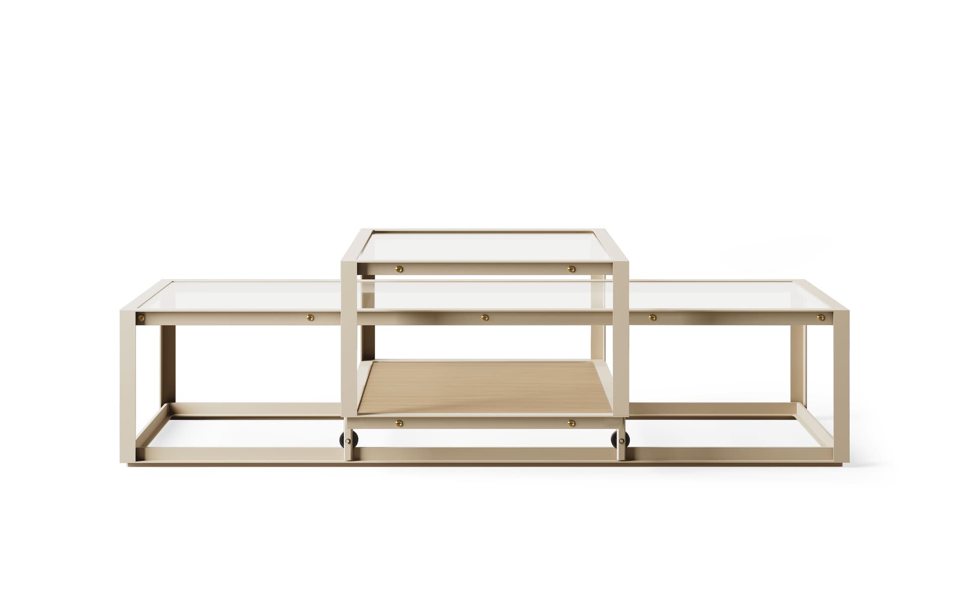 Tangled Coffee Table / medium, 51.2" x  23.6" - taupe, clear glass / natural oak