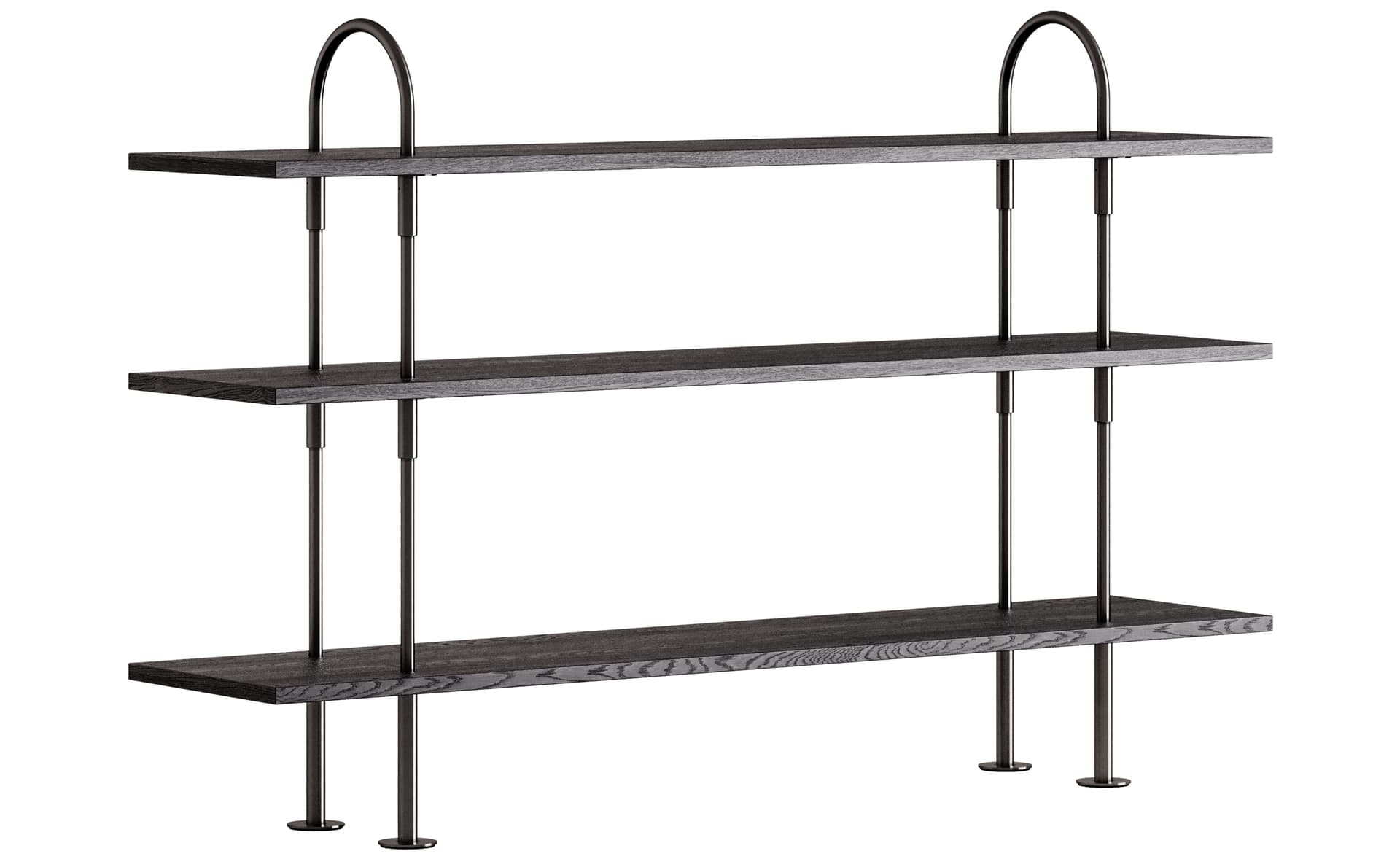 Keen Shelving System with 3 shelves / 63" width - brown/black ash veneer shelves / black brass frame