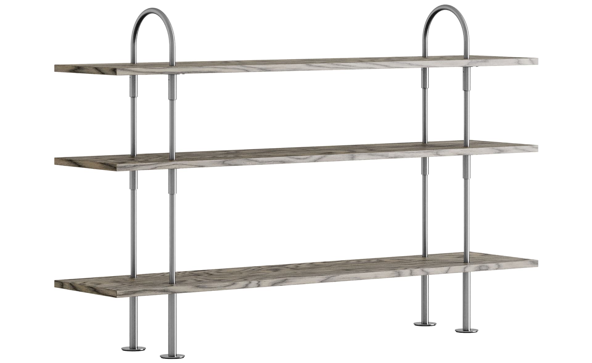 Keen Shelving System with 3 shelves / 63" width - ALPI sottsass gray veneer shelves / satin stainless steel frame
