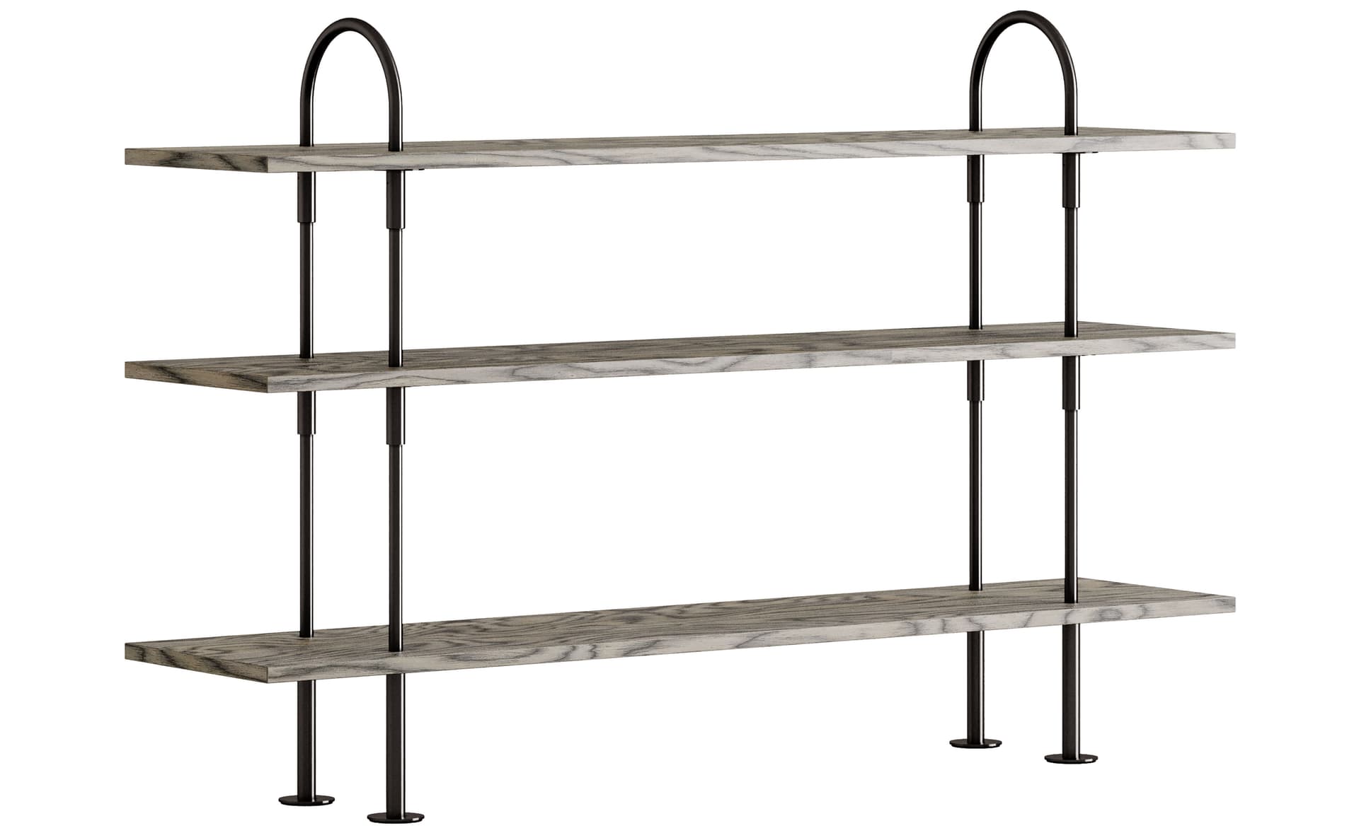 Keen Shelving System with 3 shelves / 63" width - ALPI sottsass gray veneer shelves / black brass frame