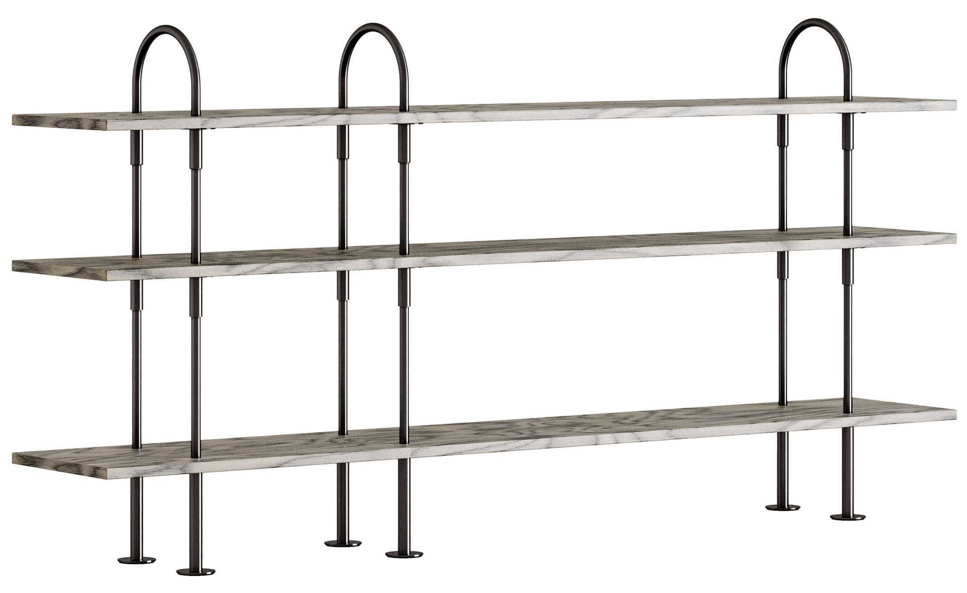 Keen Shelving System with 3 shelves / 82" width - ALPI sottsass gray veneer shelves / black brass frame