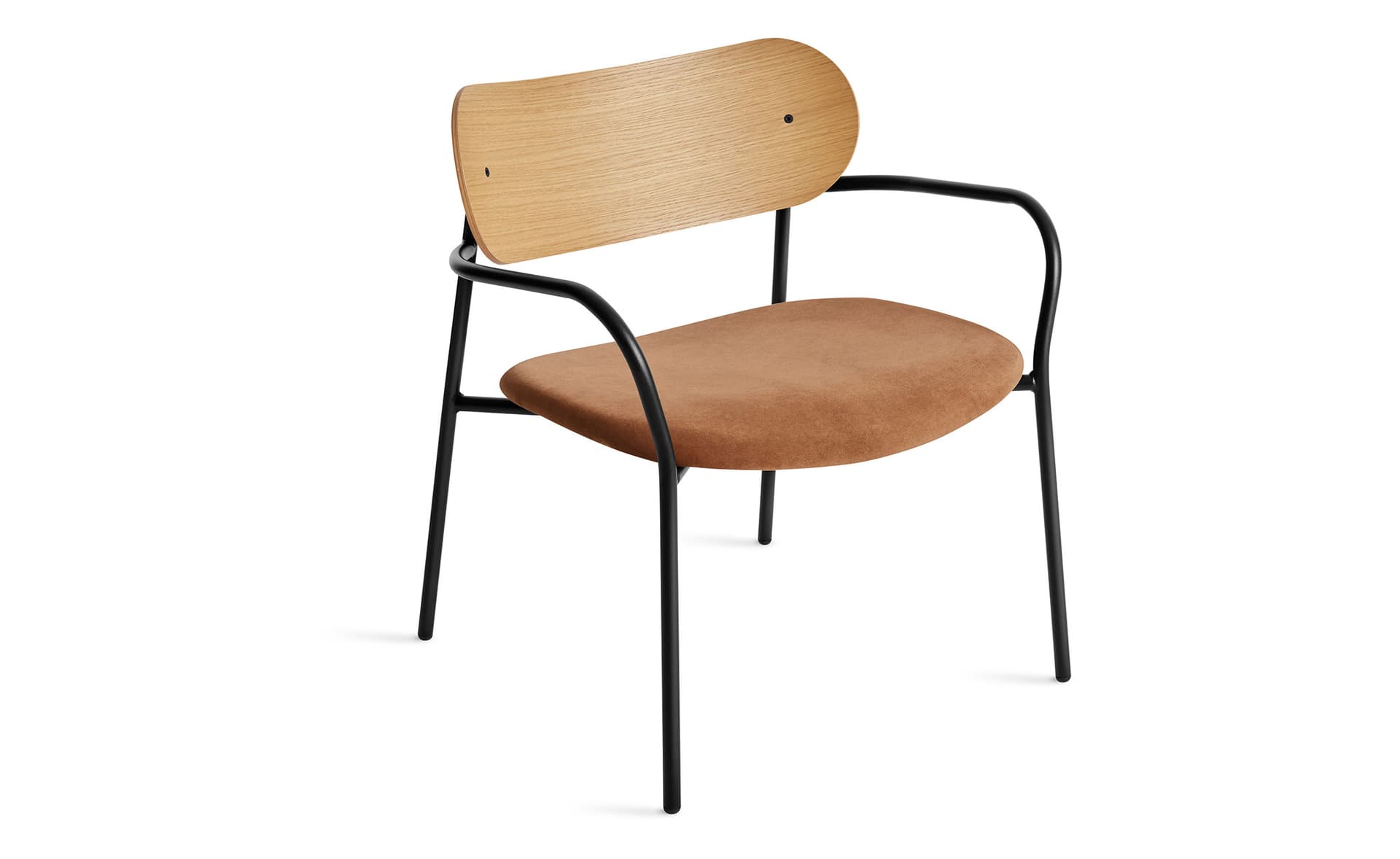 sidebyside lounge chair / white oak back / copper velvet seat
