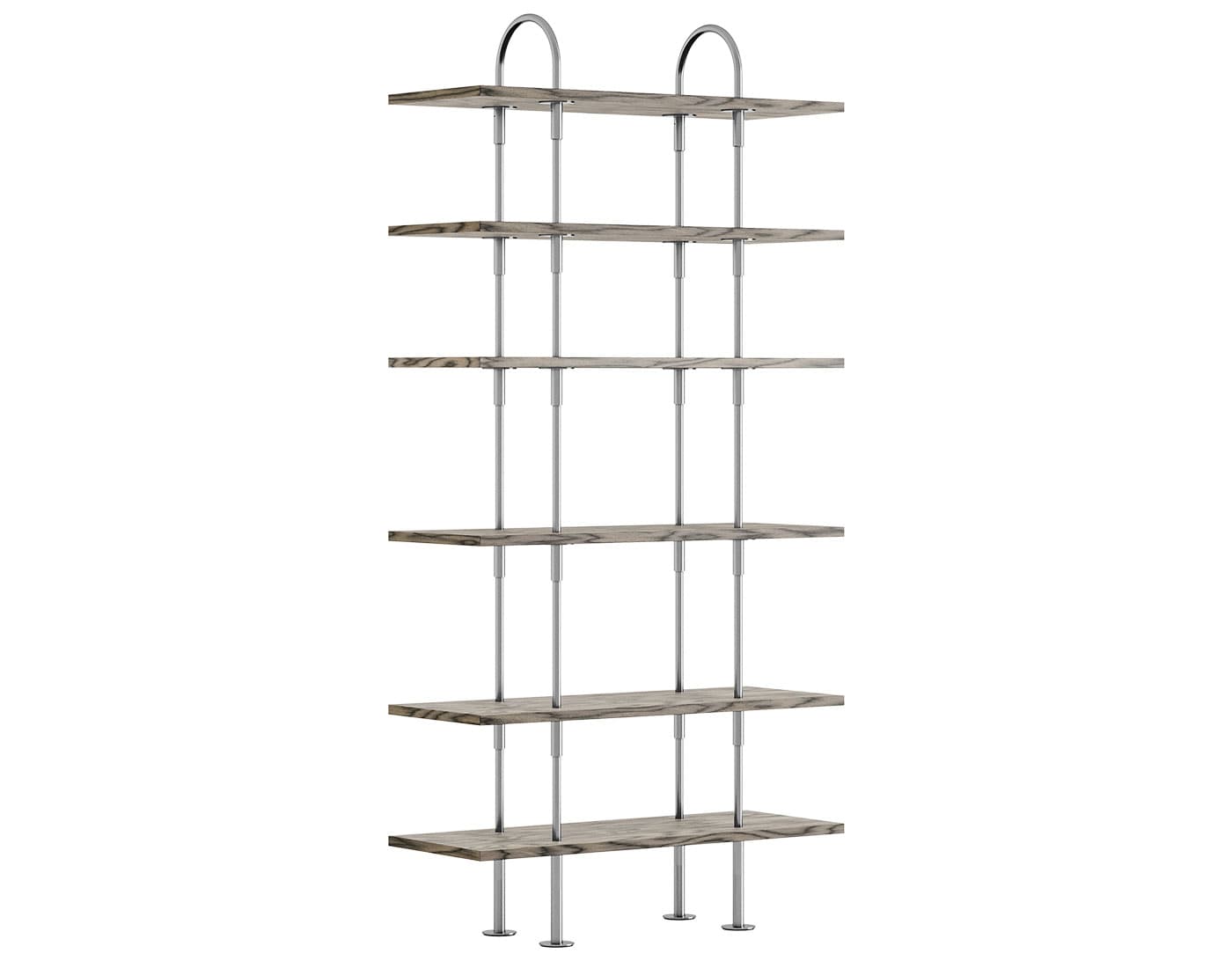 Keen Shelving System with 6 shelves / 37.8" width - ALPI sottsass gray veneer shelves / satin stainless steel frame