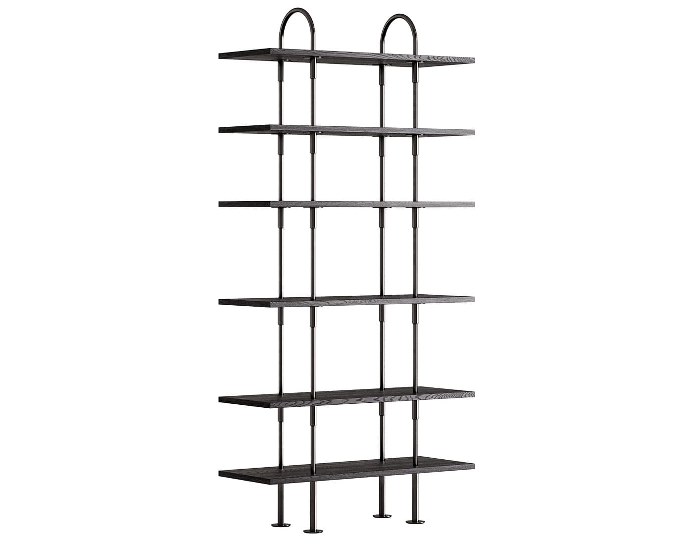 Keen Shelving System with 6 shelves / 37.8" width - brown/black ash veneer shelves / black brass frame