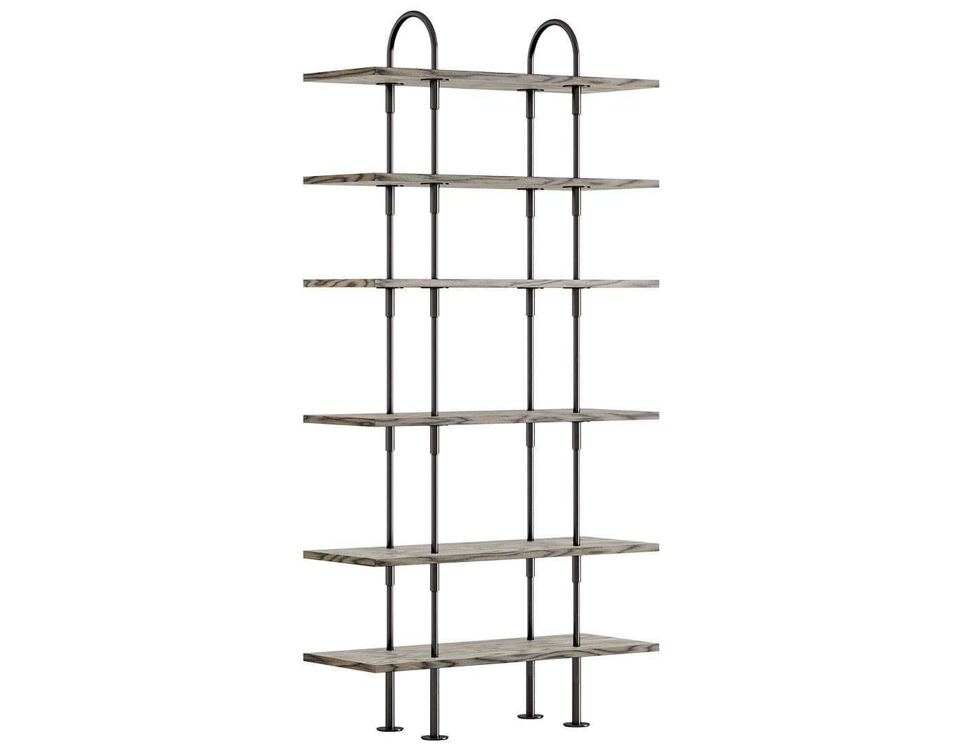 Keen Shelving System with 6 shelves / 37.8" width - ALPI sottsass gray veneer shelves / black brass frame