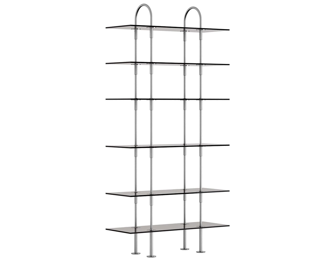 Keen Shelving System with 6 shelves / 37.8" width - smoke glass shelves / satin stainless steel frame