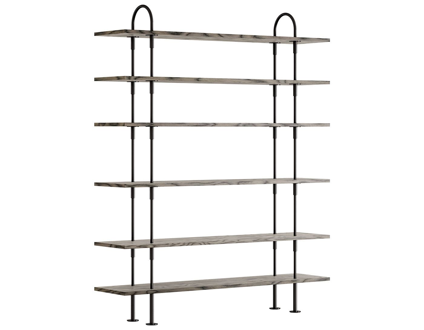 Keen Shelving System with 6 shelves / 63" width - ALPI sottsass gray veneer shelves / black brass frame