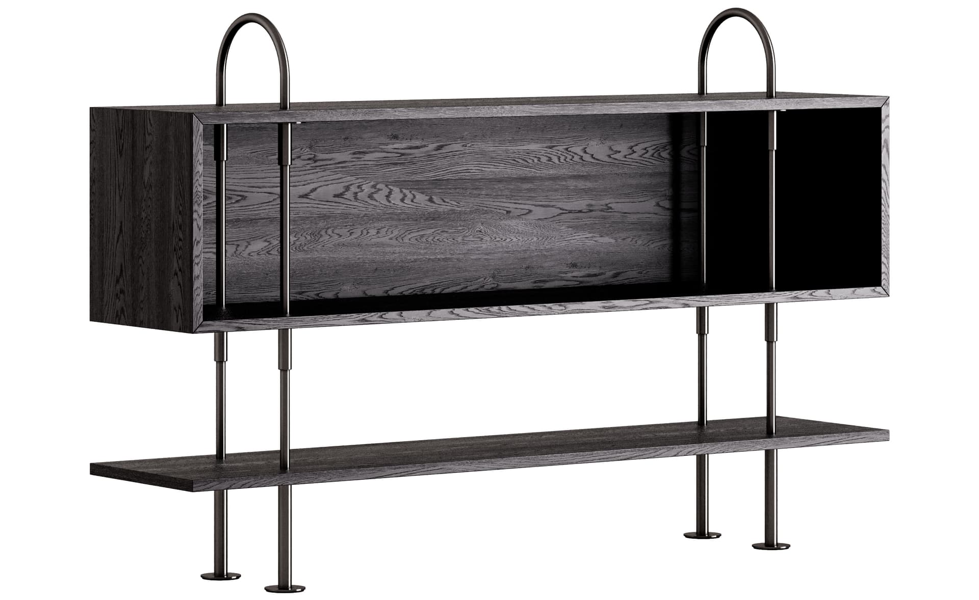 Keen Shelving System with box / 41.3" height - brown/black ash veneer shelves / black brass frame