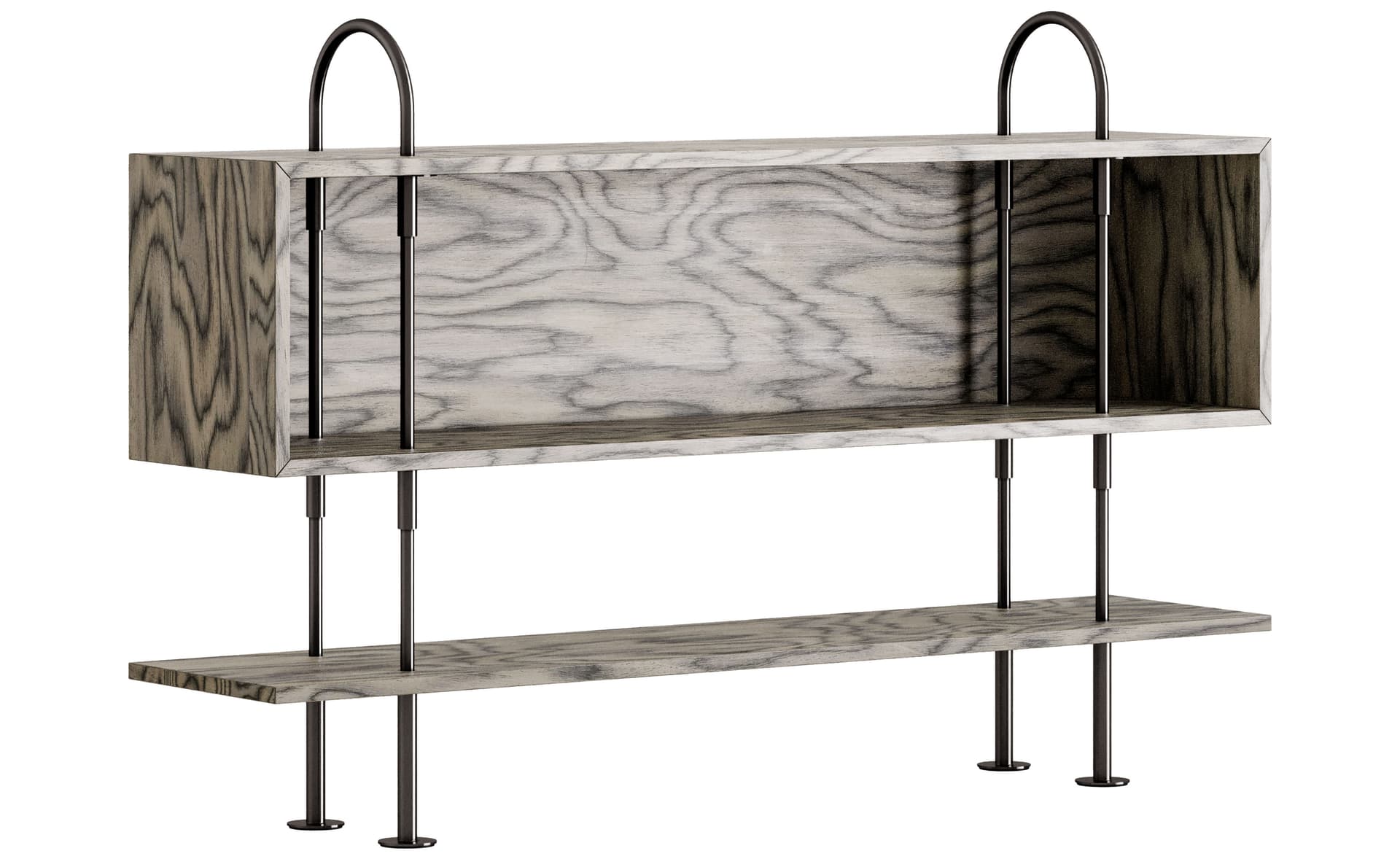Keen Shelving System with box / 41.3" height - ALPI sottsass gray veneer shelves / black brass frame