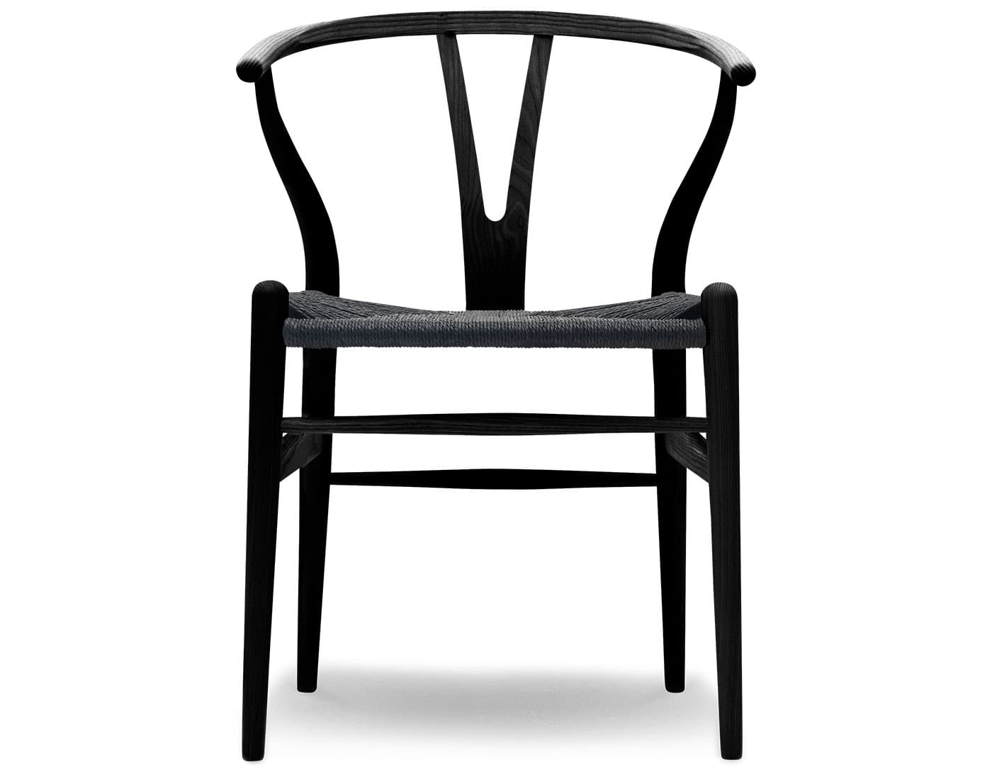 ch24 wishbone chair / ash, painted black / black papercord seat / no added cushion