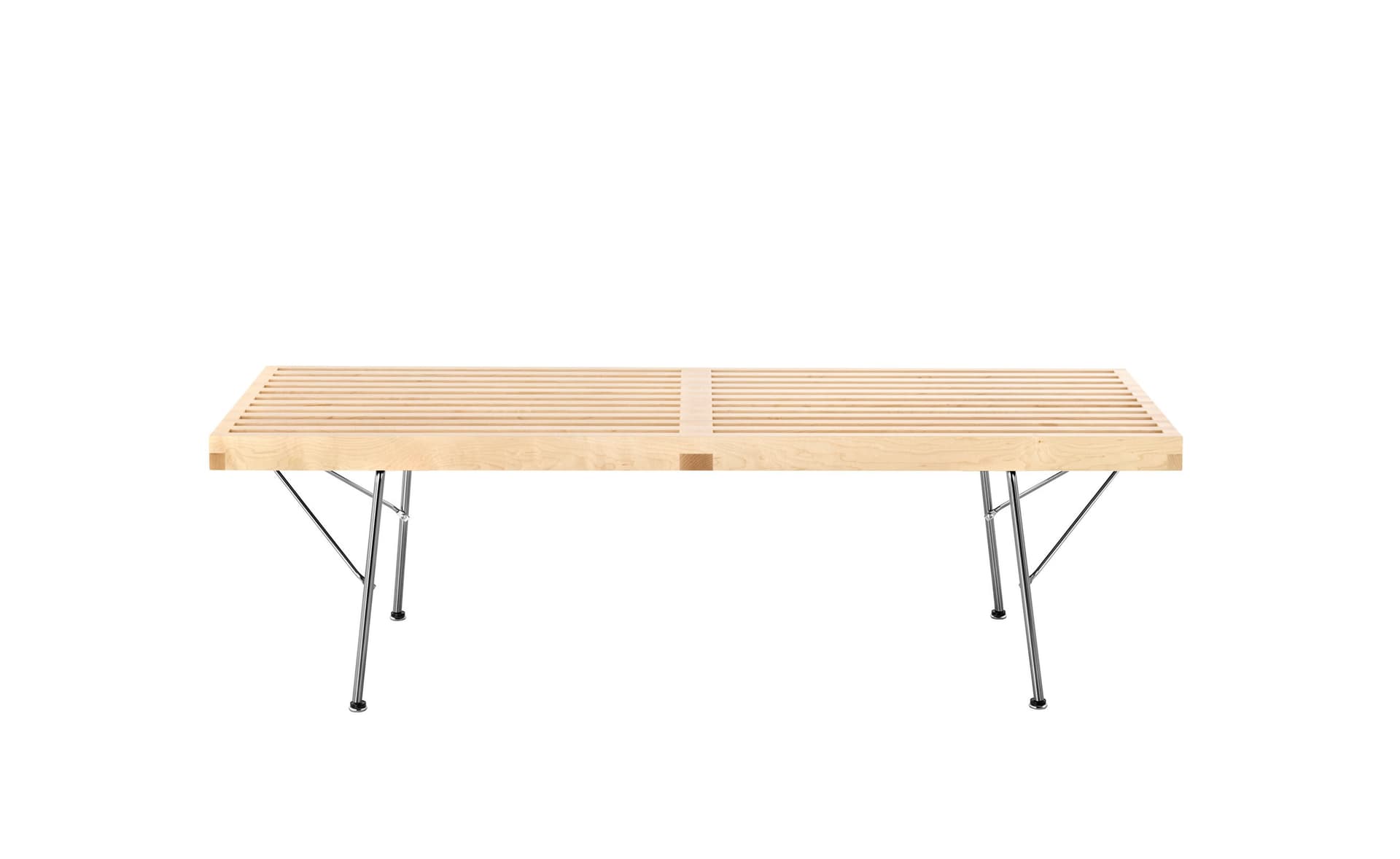 george nelson platform bench with metal base / 48" width - natural maple / trivalent chrome