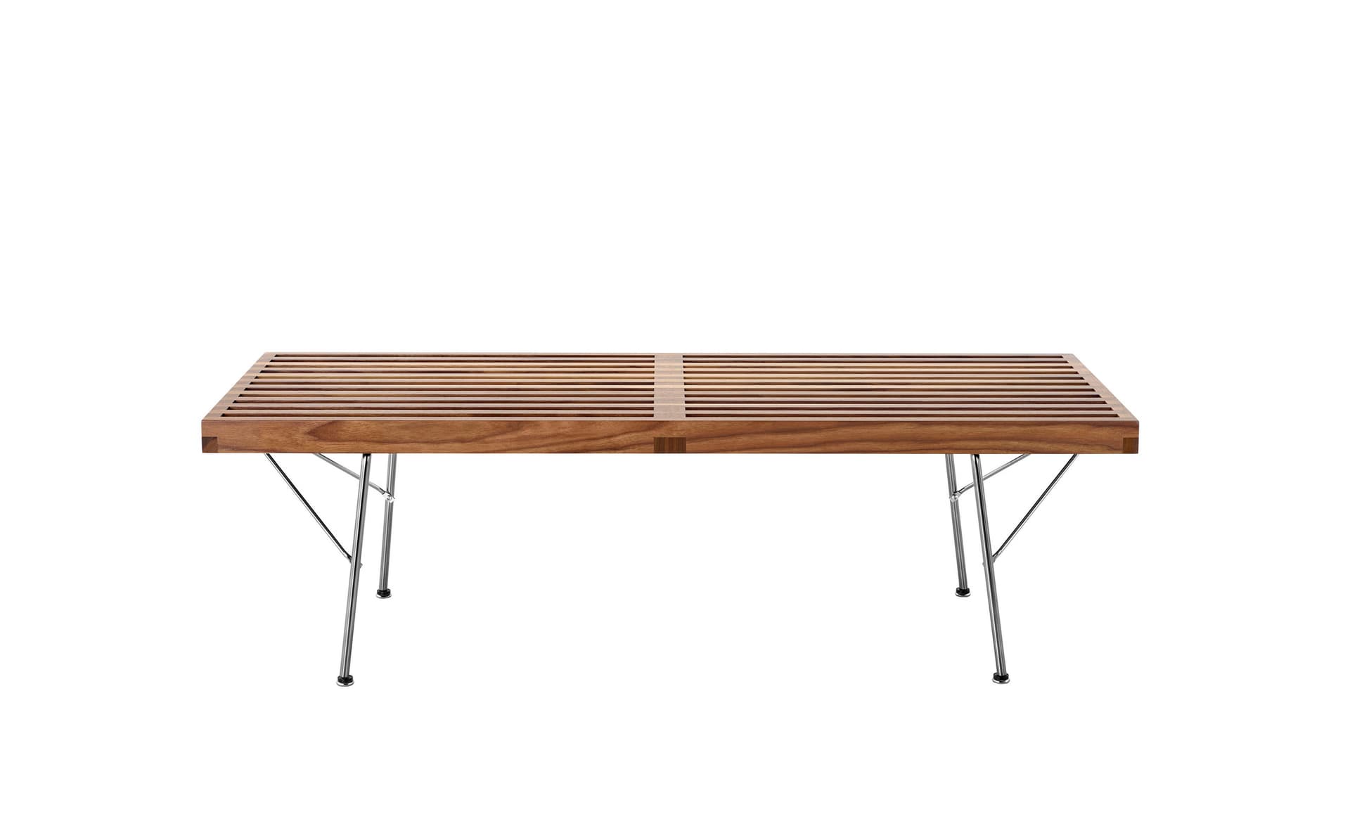 george nelson platform bench with metal base / 48" width - walnut / trivalent chrome