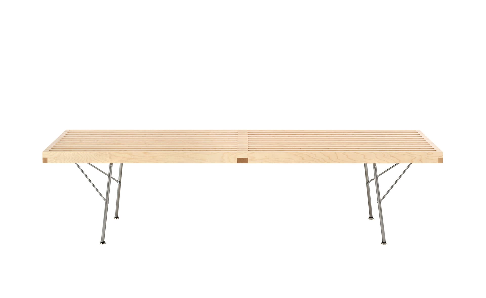george nelson platform bench with metal base / 60" width - natural maple / trivalent chrome