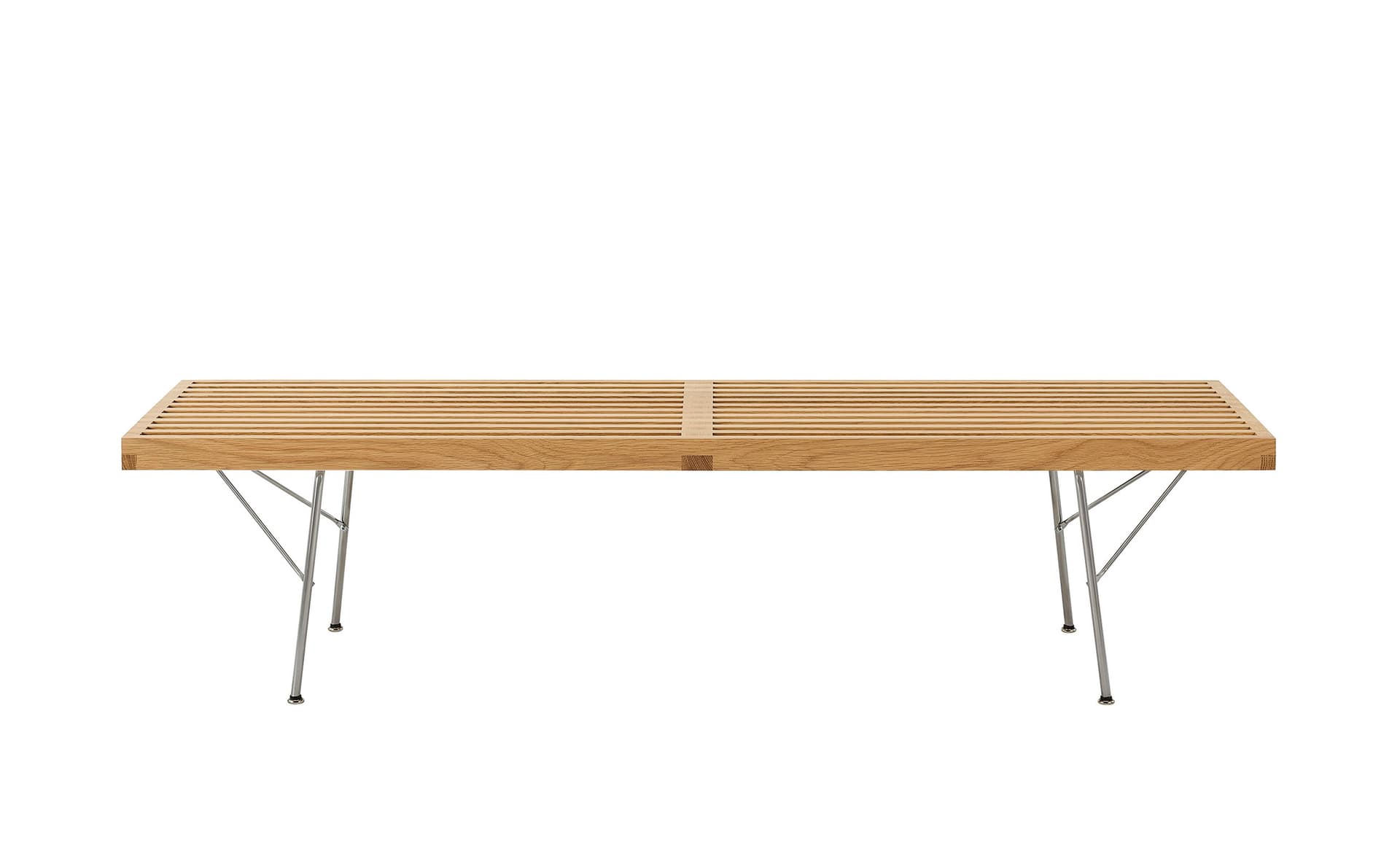 george nelson platform bench with metal base / 60" width - white oak / trivalent chrome