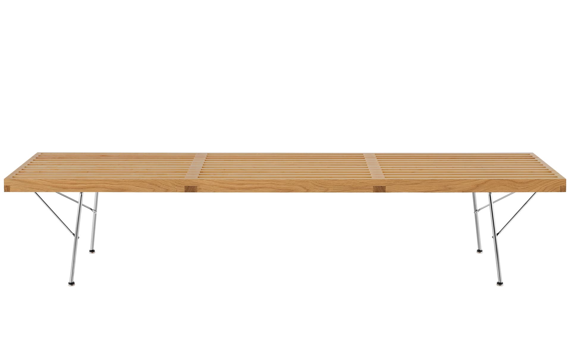 george nelson platform bench with metal base / 72" width - white oak / trivalent chrome