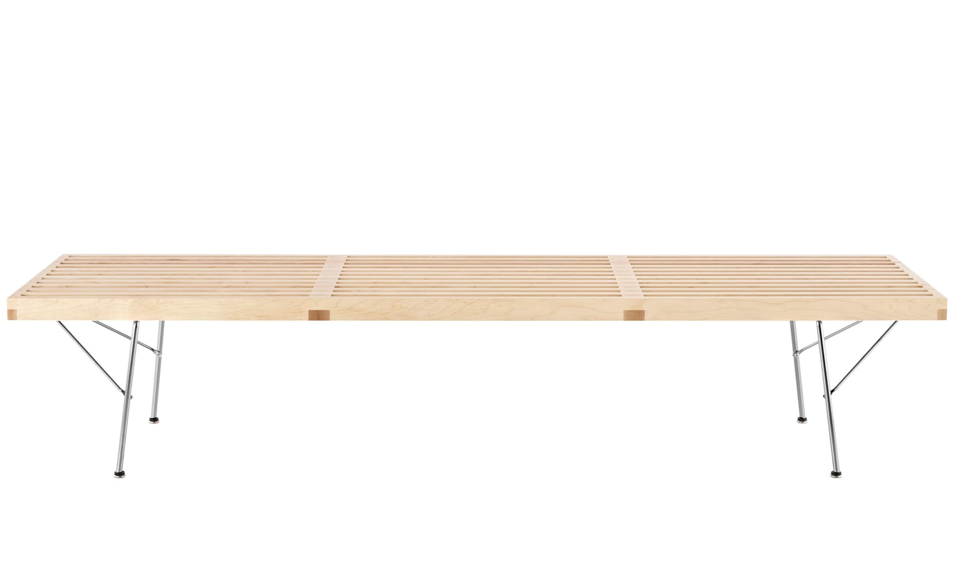 george nelson platform bench with metal base / 72" width - natural maple / trivalent chrome