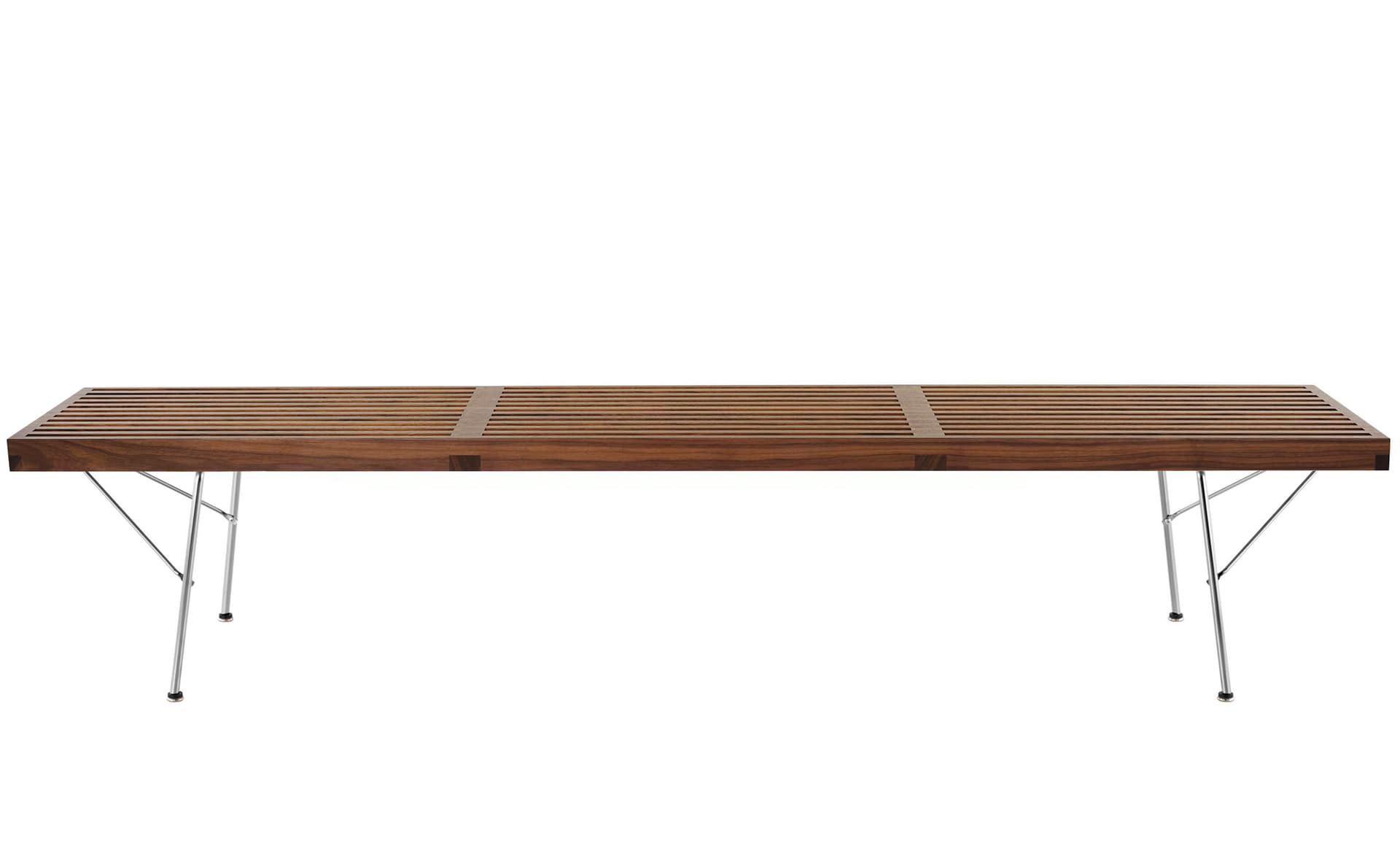 george nelson platform bench with metal base / 72" width - walnut / trivalent chrome