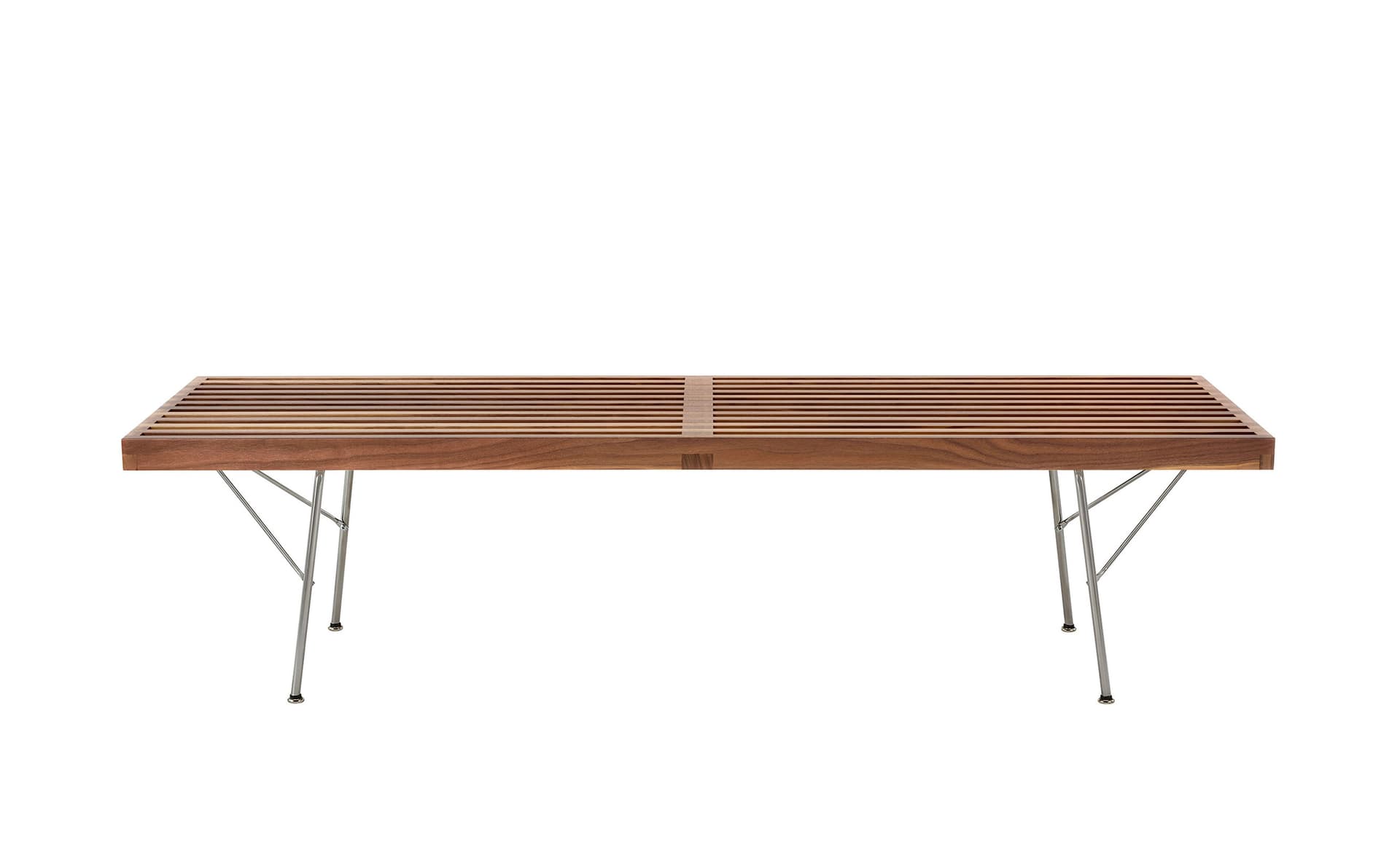 george nelson platform bench with metal base / 60" width - walnut / trivalent chrome