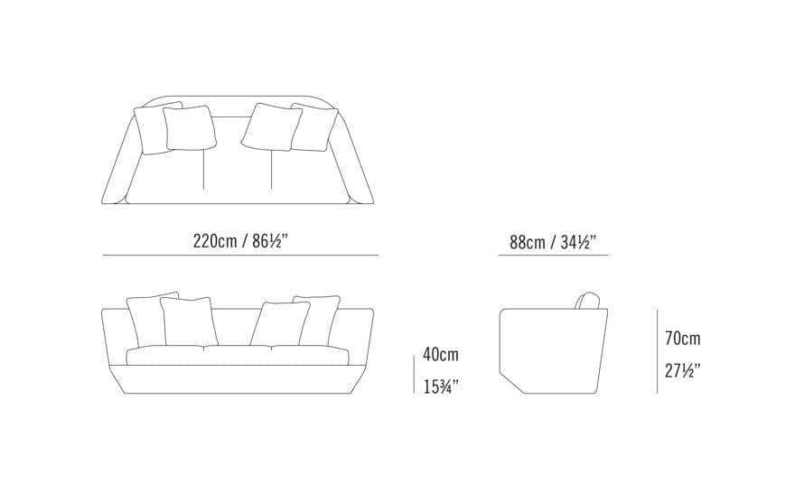 aura 220 three seat sofa