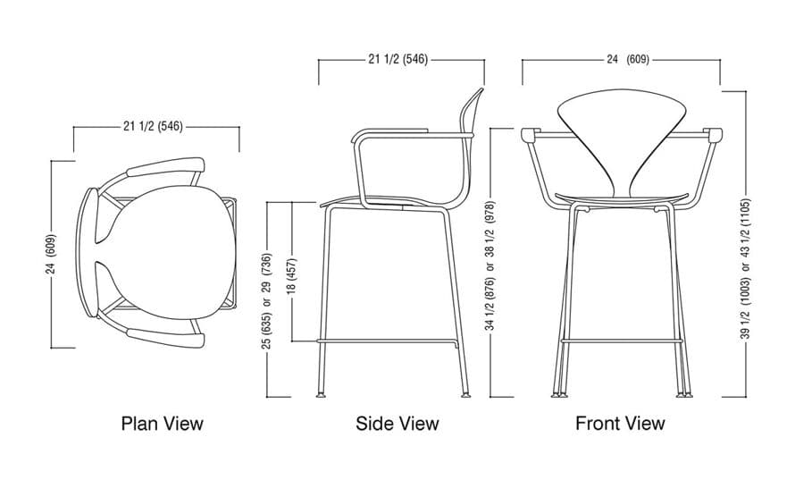 cherner metal leg stool with arms & upholstered seat
