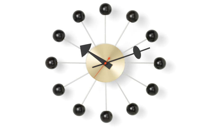 george nelson ball clock in black & brass – thumbnail image #1