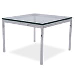 florence knoll square coffee table / polished chrome base / clear glass top
