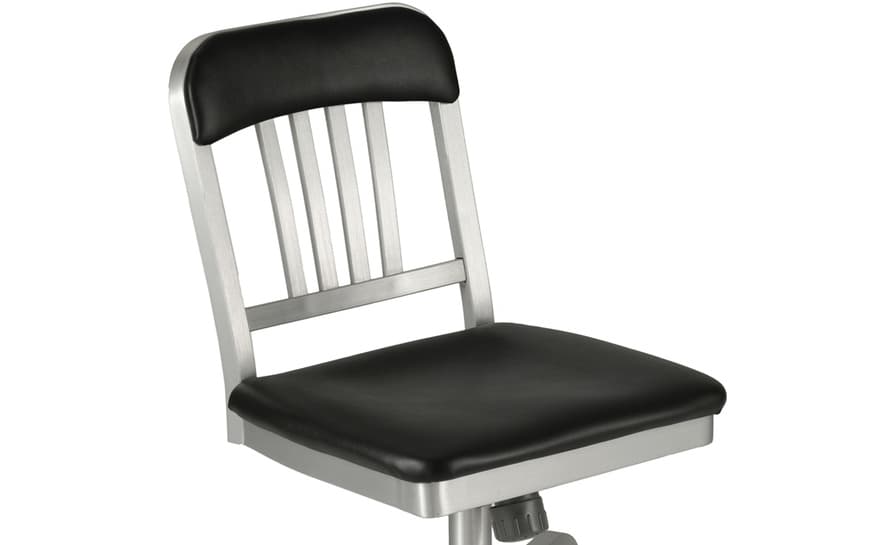 emeco navy semi-upholstered swivel side chair