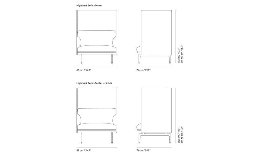 outline highback sofa 1 seater