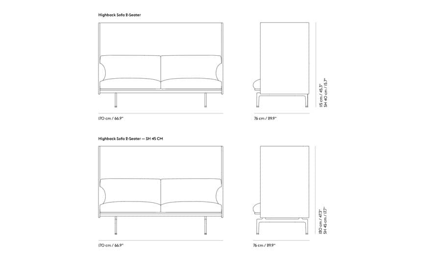 outline highback sofa 2 seater