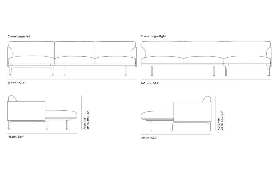 outline sofa with chaise longue
