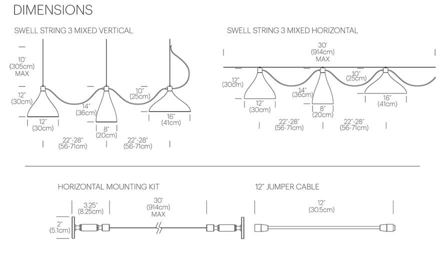 swell 3 string mixed pendant lamps