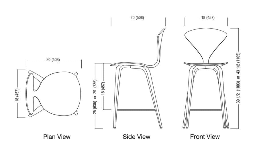 cherner wood leg stool with upholstered seat & back – thumbnail image #4