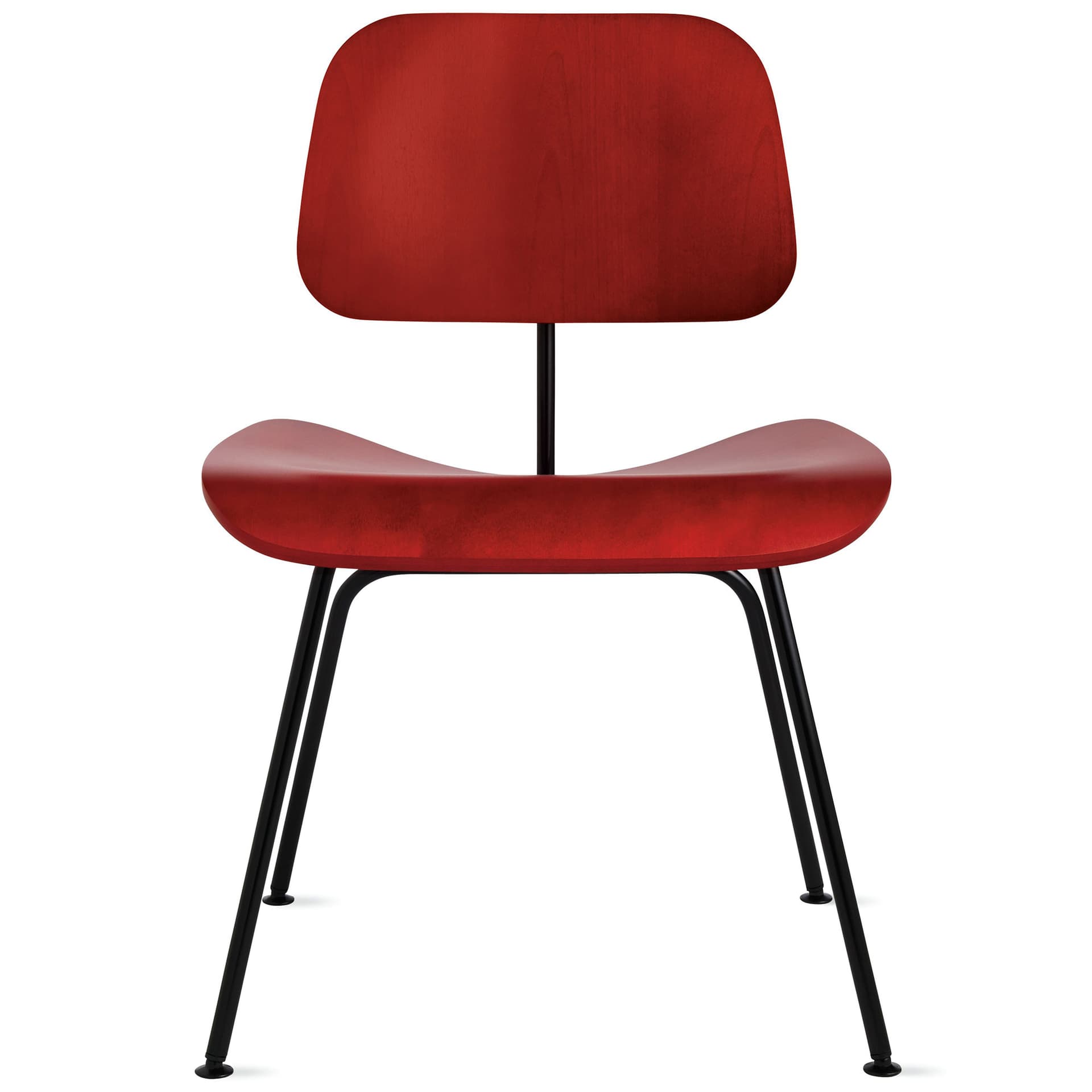 eames molded plywood dining chair dcm / red stained birch veneer / black base